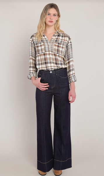 Jennifer Plaid Shirt - Brown and Navy