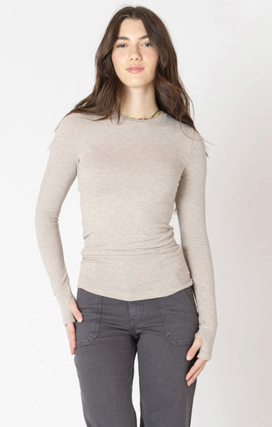Bree BRUSHED CREWNECK TEE- Heather Taupe