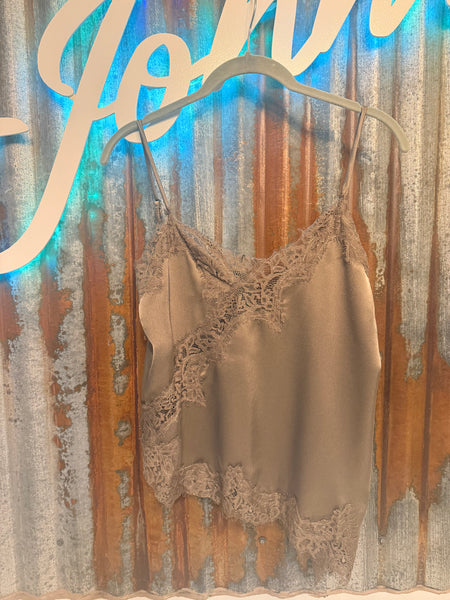 Satin Lace Cami - Taupe
