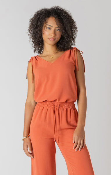 HEIDI V-NECK TIE SHOULDER TOP- copper