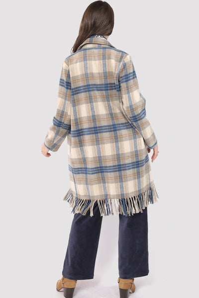 Not So Prim Plaid Coat - Beige Blue Multi