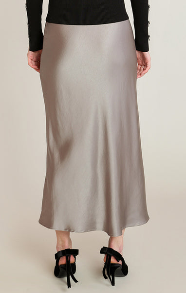 Rhea Satin Elastic Band Skirt - Light Khaki