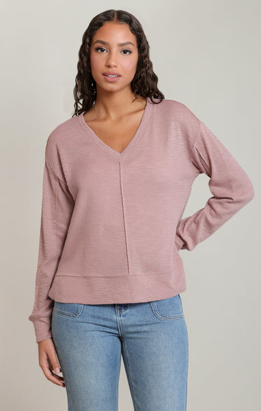 Maggie V-Neck Knit Top - Dusty Rose
