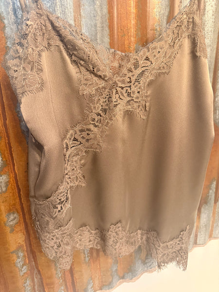 Satin Lace Cami - Taupe