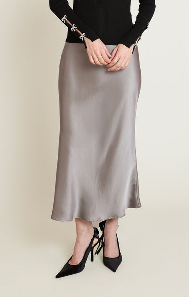 Rhea Satin Elastic Band Skirt - Light Khaki