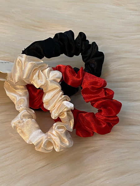 Set of 3 Satin Scrunchies - Red