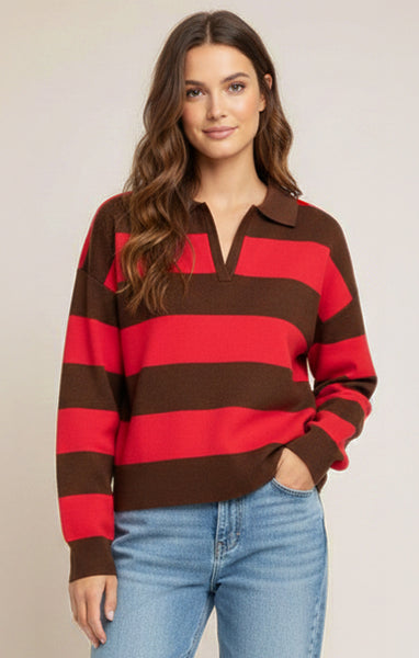 Rebecca Striped Polo - Red/Brown
