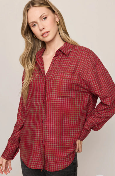 River Plaid Button Up - Red Dahlia