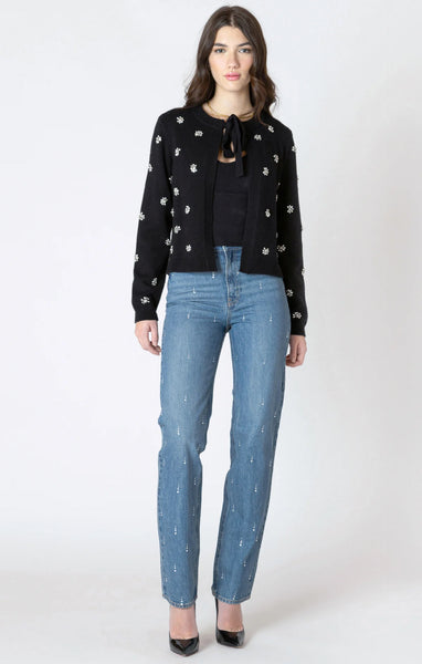 Ella Embellishment Tie Front Cardigan - Black