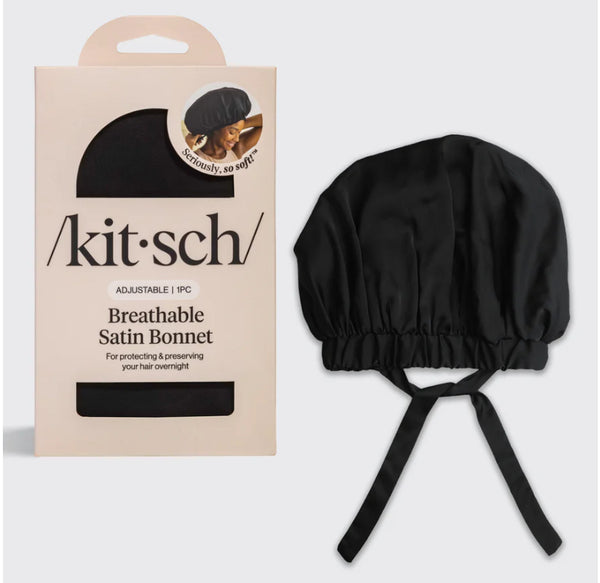 Satin Sleep XL Adjustable Bonnet - Black