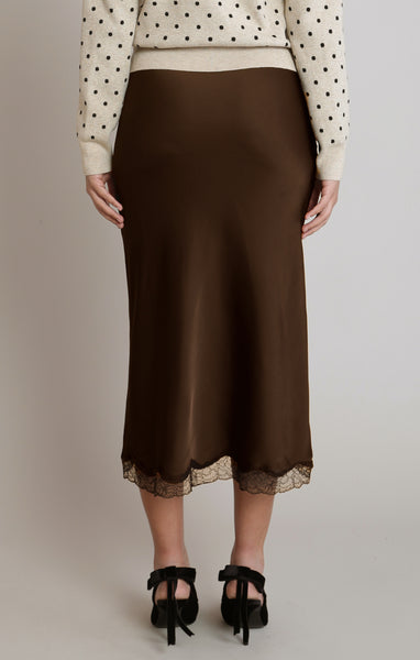 Sally Satin Lace Skirt - Chocolate