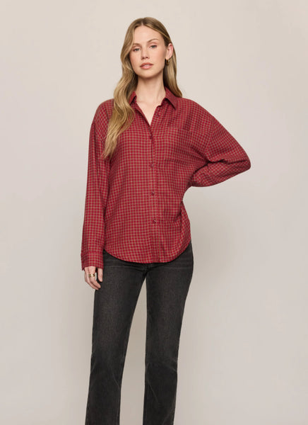 River Plaid Button Up - Red Dahlia