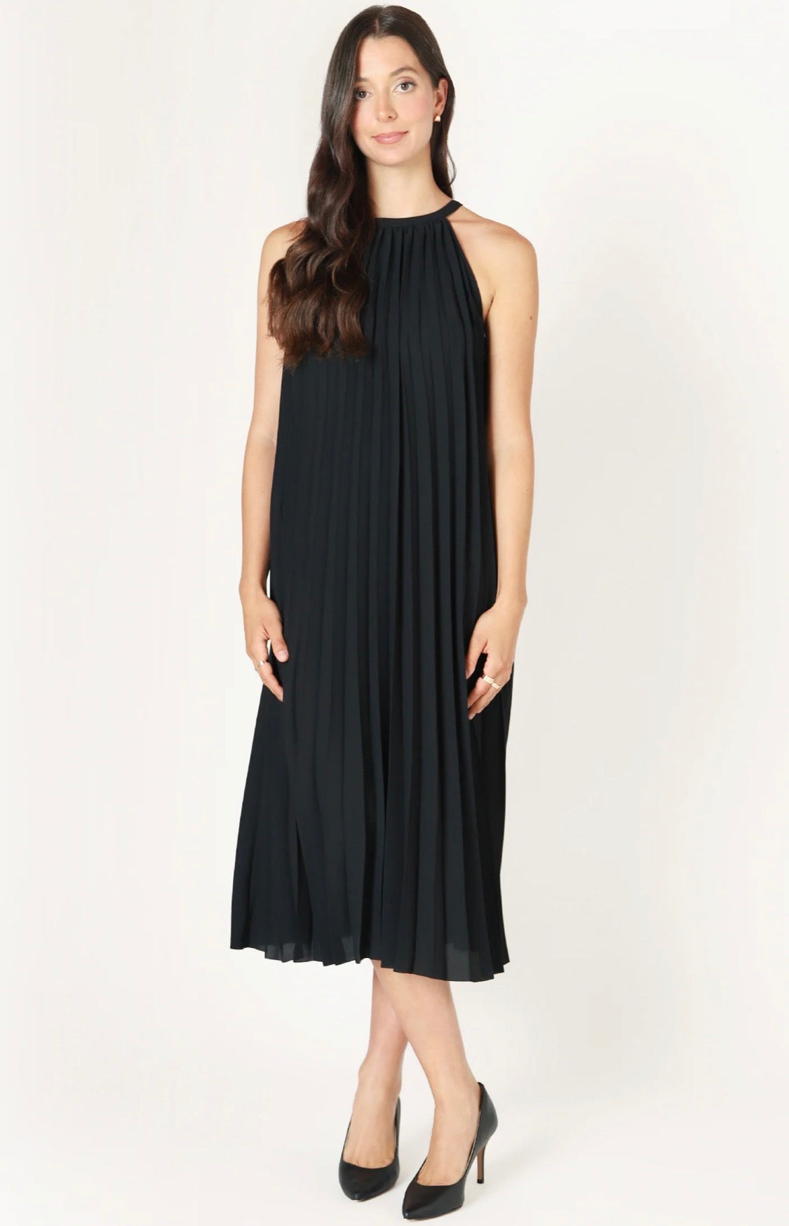 Pixie SL Pleated Halter Dress - Black