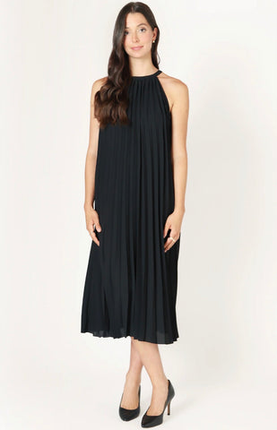 Pixie SL Pleated Halter Dress - Black