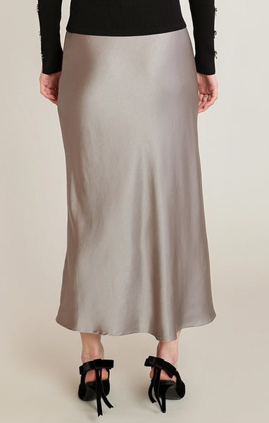 Rhea Satin Elastic Band Skirt - Light Khaki