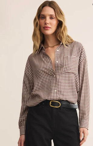 River Plaid Button Up - Chocolate Cherry
