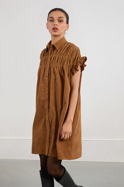 EMMA CORDUROY DRESS - Camel