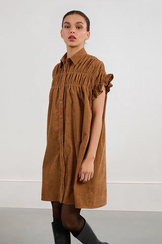 EMMA CORDUROY DRESS - Camel