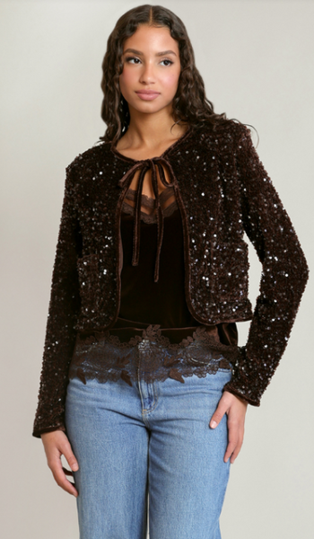 Emily Velvet Sequin Jacket - Chocolate