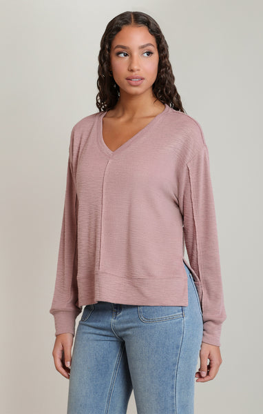Maggie V-Neck Knit Top - Dusty Rose