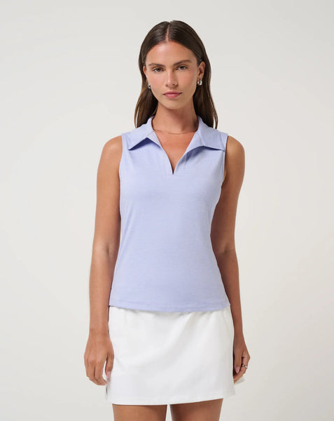 SKYLOFT LIGHT SLEEVELESS POLO- Heather Soft Blue