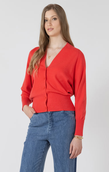 BRIGHT CHERRY BUTTON FRONT CARDIGAN