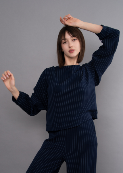 Beatrice Striped Soft Knit Crew - Navy