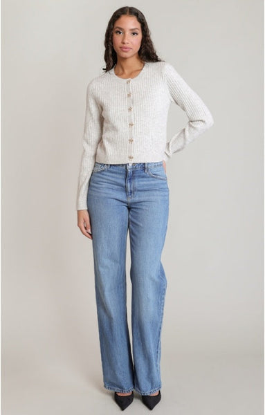 Charlotte Bow Button Cardigan - Ivory / Oat Heather