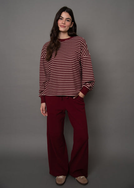 Colbert Striped Waffle Longsleeve Top - Deep Red