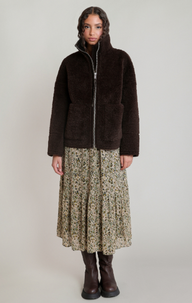 Amelia Faux Shearling Jacket - Dark Brown