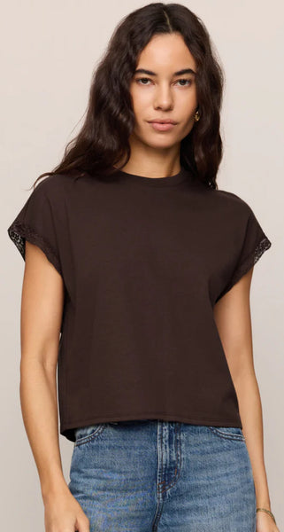 Marika Lace Trim Muscle Tee - Dark Chocolate