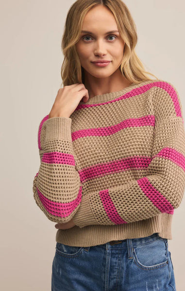 BROADBEACH STRIPED SWEATER- Biscuit