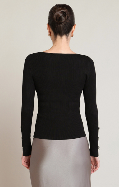Charli Bow Rhinestone Sweater Top - Black