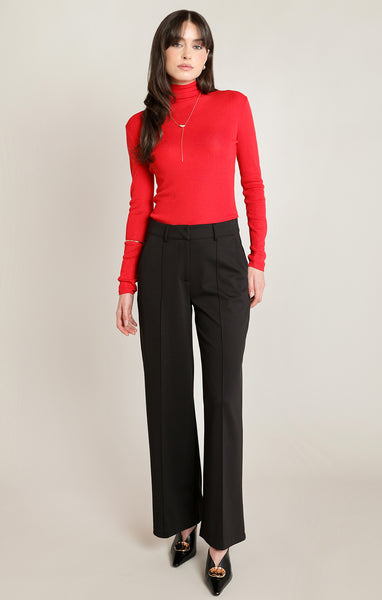 Emie Fine Knit Mockneck Top - Red