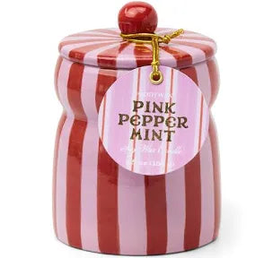 Cabana Pink Peppermint Striped Ceramic Candle 6.5oz
