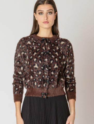 Lucinda Soft Touch Patterned Cardigan - Brown Leopard