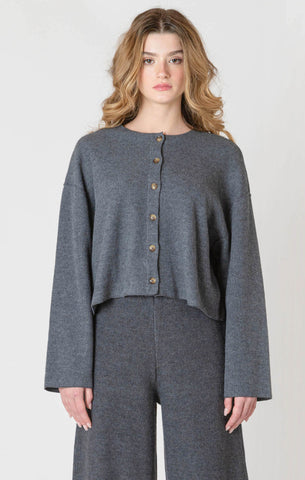 MAYBELLE MOCHA RIBBED CARDIGAN- Charcoal
