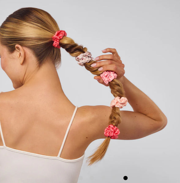 Cherry Blossom Ruched Satin Scrunchies 5pc Set