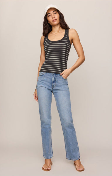 Rowe Striped Scoop Tank - Ash Black