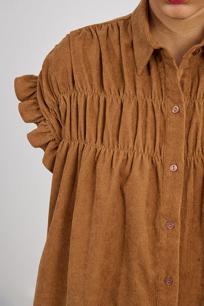 EMMA CORDUROY DRESS - Camel