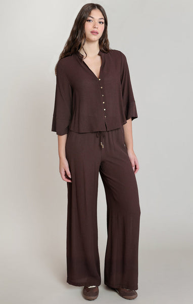 Katya Flowy Wide Leg Pant - Dark Chocolate