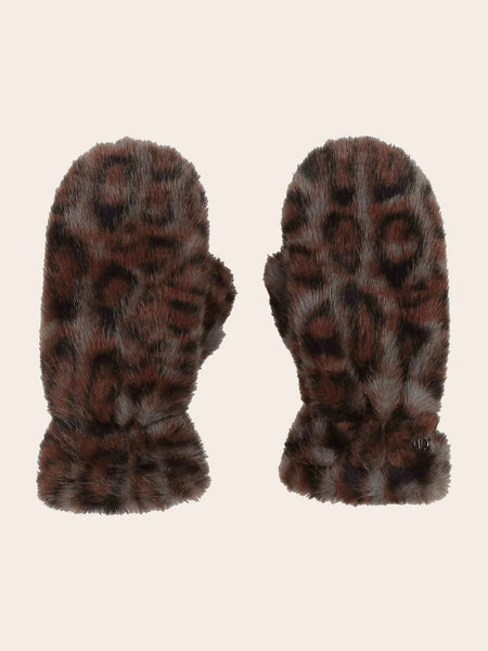 SOFT LOEVENICH GLOVES MADE OF FAUX FUR WITH A LEOPARD PATTERN
