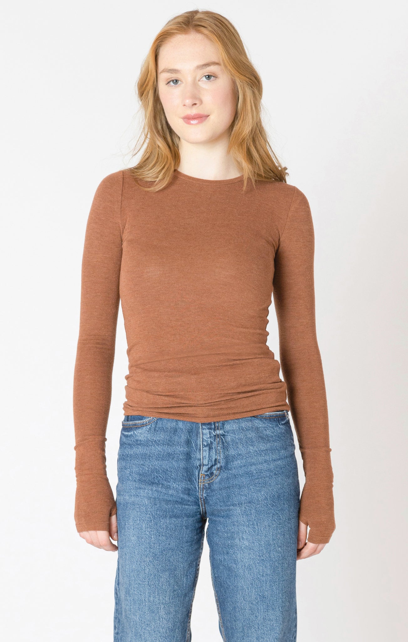 Bree BRUSHED CREWNECK TEE- Chestnut Heather