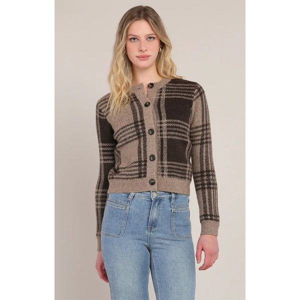 Brenda Plaid Cardigan - Taupe/Brown