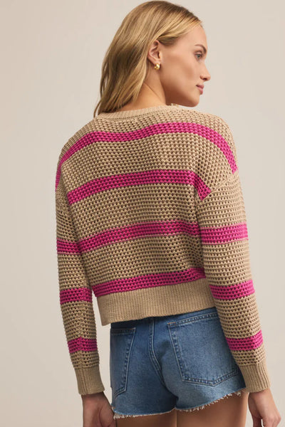BROADBEACH STRIPED SWEATER- Biscuit