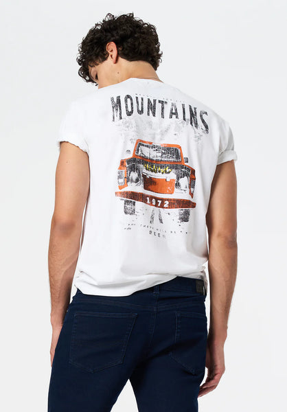 Tobin Men's Graphic T-Shirt with Truck and Beer Print, Optic White