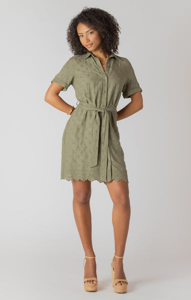 Lucy Belted Eyelet Dress - Sage