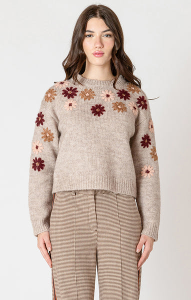 TATE CREWNECK FLORAL APPLIQUE SWEATER