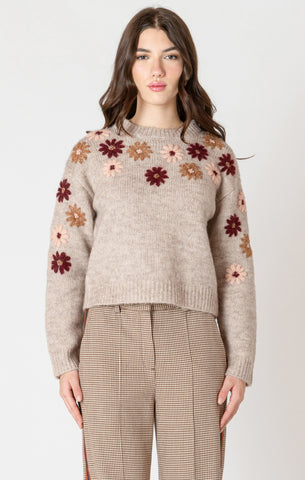 TATE CREWNECK FLORAL APPLIQUE SWEATER