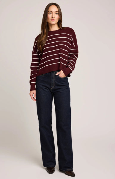 Echo Pullover Sweater- Merlot Stripe